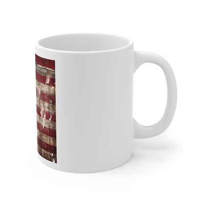 Paint-Splashed Barnwood American Flag Coffee Mug – Distressed USA Flag Mug – Rustic Drip & Fade Patriotic Cup – Vintage Farmhouse Flag Mug Rustic American Flag Coffee Mug - 11oz Patriotic Vintage USA...