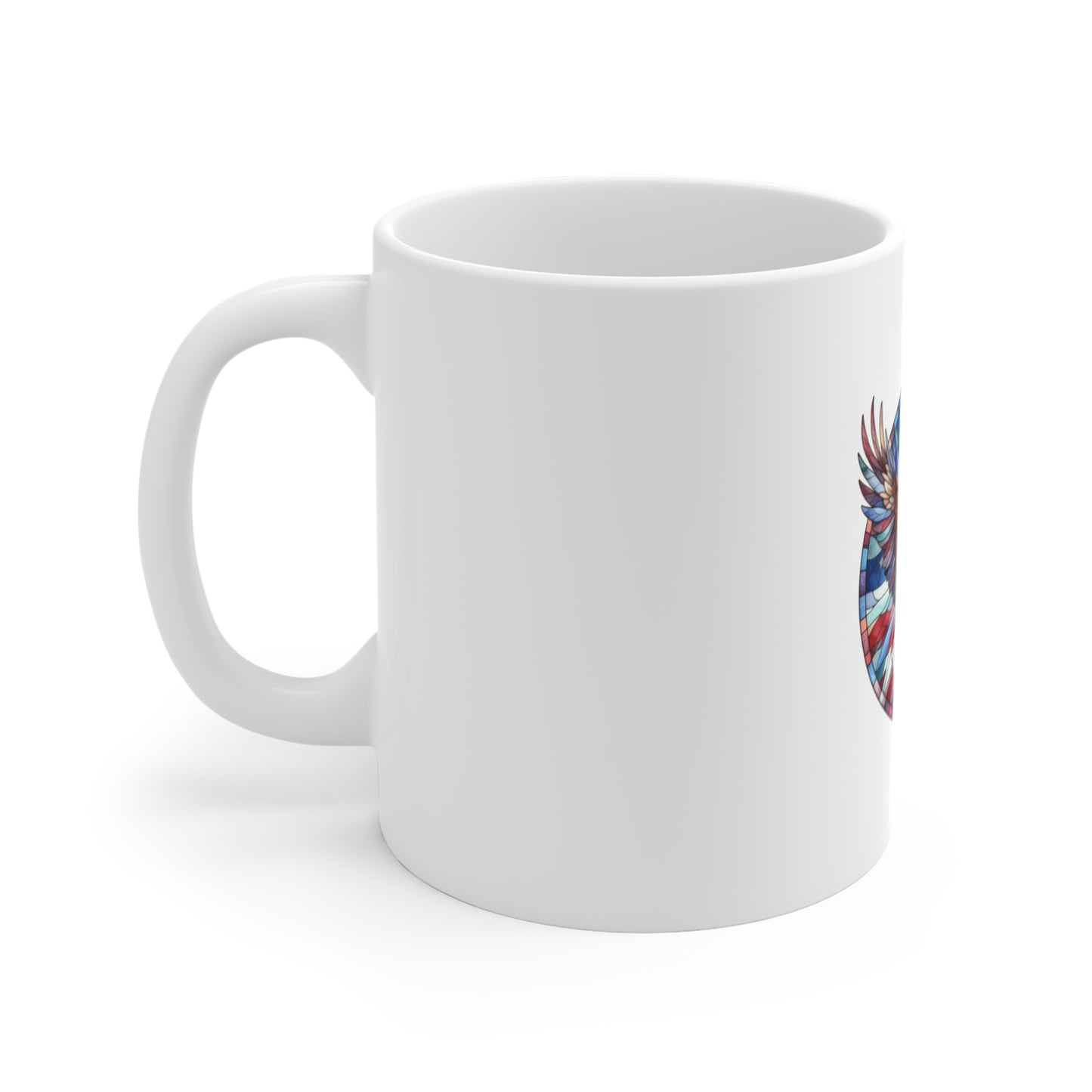 Stained Glass American Eagle Mug – Patriotic Bald Eagle Coffee Mug – USA Freedom Bird Cup – Red White Blue Americana Gift Mug 11oz