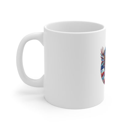 Stained Glass American Eagle Mug – Patriotic Bald Eagle Coffee Mug – USA Freedom Bird Cup – Red White Blue Americana Gift Mug 11oz