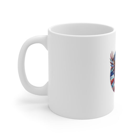 Stained Glass American Eagle Mug – Patriotic Bald Eagle Coffee Mug – USA Freedom Bird Cup – Red White Blue Americana Gift Mug 11oz