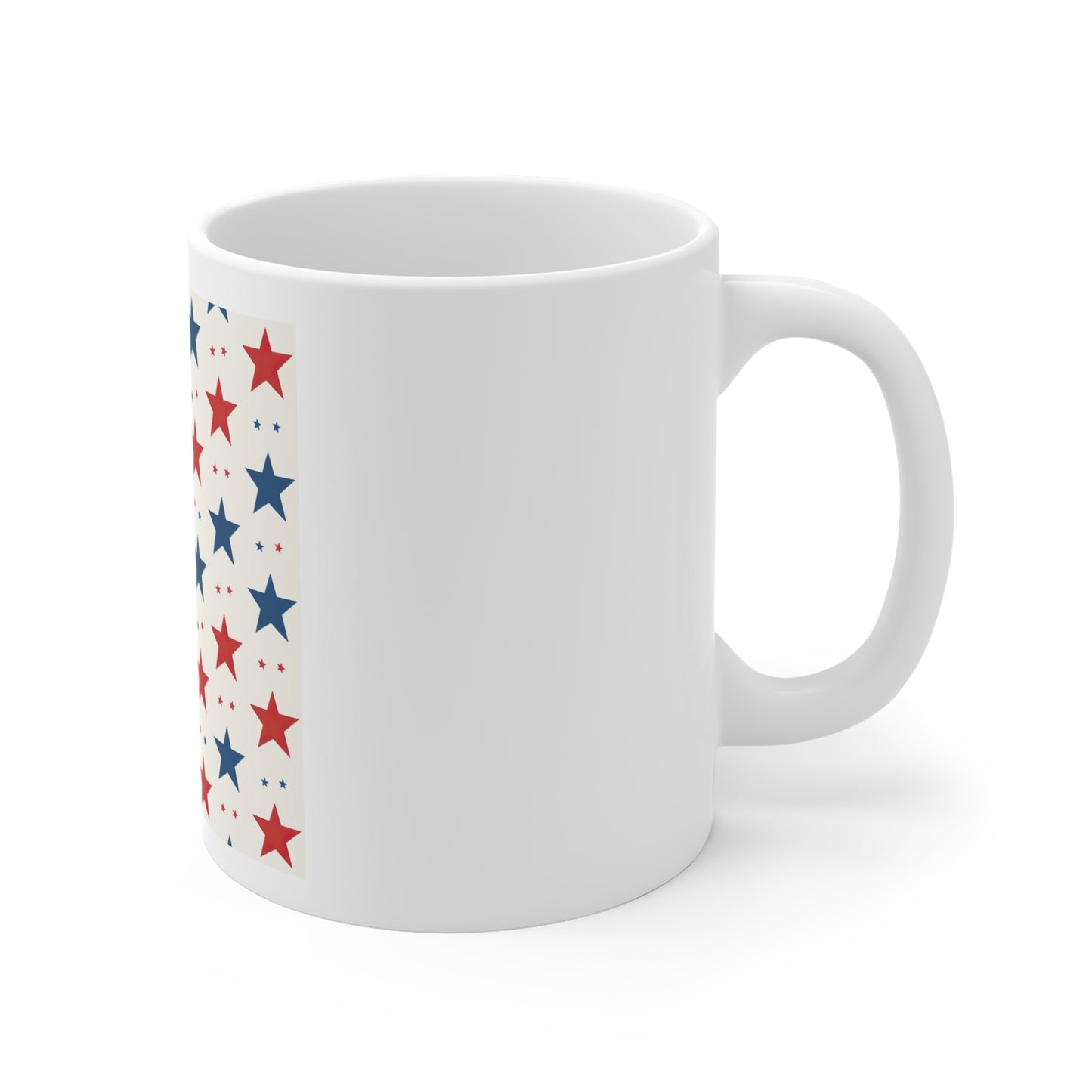 Classic Americana Star Coffee Mug – Red Blue Star Pattern Mug – Simple Patriotic Stars Cup – Clean Minimalist Americana Mug Patriotic Red & Blue Star Pattern Mug — 11oz Ceramic Coffee Cup