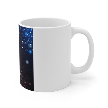 Patriotic Sparkle Gradient Coffee Mug – Red Blue Glitter Mug – Starry Light Effect USA Cup – Modern Americana Mug Galaxy Starfield 11oz Coffee Mug – Red & Blue Space Night Sky Design