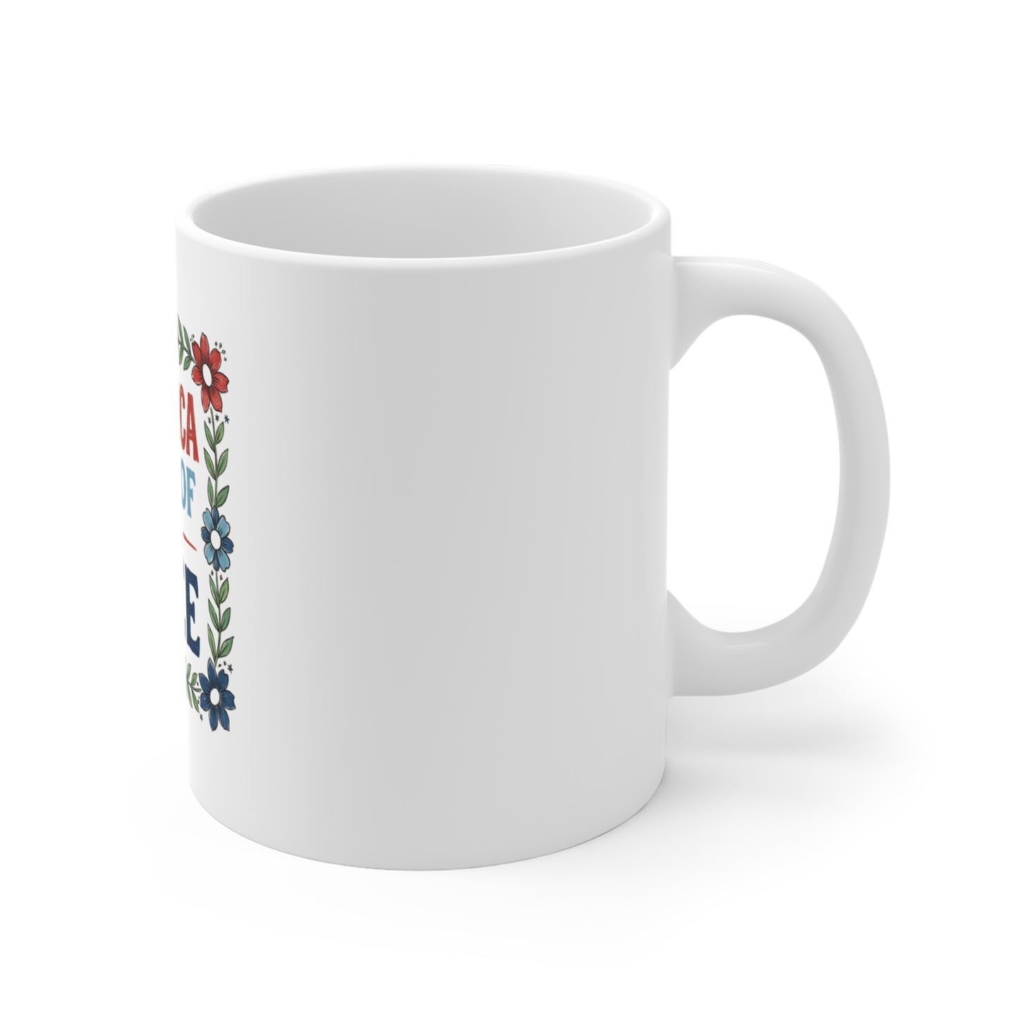 America Land of the Free Coffee Mug – Patriotic Floral Mug – Vintage Americana Quote Cup – USA Pride Gift Mug 11oz