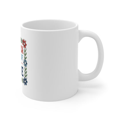 America Land of the Free Coffee Mug – Patriotic Floral Mug – Vintage Americana Quote Cup – USA Pride Gift Mug 11oz