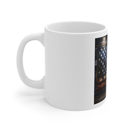 Hanging American Flag Coffee Mug – Rustic Wood Wall USA Flag Mug – Vintage Americana Banner Mug – Patriotic Coffee Cup American Flag 11oz Coffee Mug – Rustic USA Patriotic Pride Gift