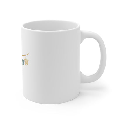 Patriotic Star Garland Coffee Mug – Americana Banner Mug – Rustic 4th of July Decor Mug – Red White Blue Star Bunting Mug 11oz