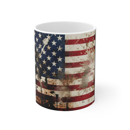 American Flag Coffee Mug – Heavy Paint Splatter USA Mug – Bold Grunge Patriotic Mug – Artistic Freedom Mug 11oz