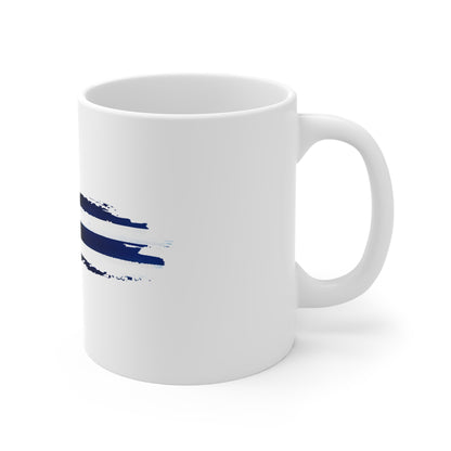 Blue Line American Flag Mug – Thin Blue Line Style Coffee Cup – Minimalist Patriotic Police Support Design Mug 11oz
