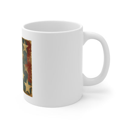 Vintage American Stars Coffee Mug – Distressed Patriotic Star Pattern Mug – Antique USA Flag Inspired Cup – Rustic Americana Gift Vintage American Stars Mug — Distressed Patriotic Coffee Cup (11oz...