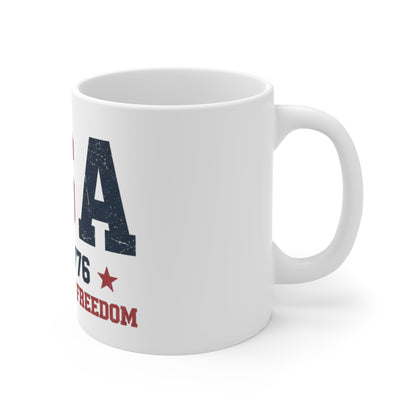 USA EST 1776 Coffee Mug – 250 Years of Freedom Patriotic Mug – Vintage Distressed American Flag Mug 11oz
