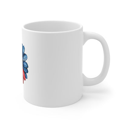 Patriotic Daisy 11oz Mug — Red White & Blue Floral Coffee Cup