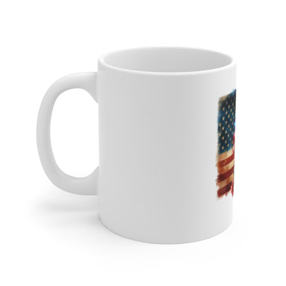 Patriotic Sunflower American Flag Mug - 11oz Fourth of July Coffee Cup