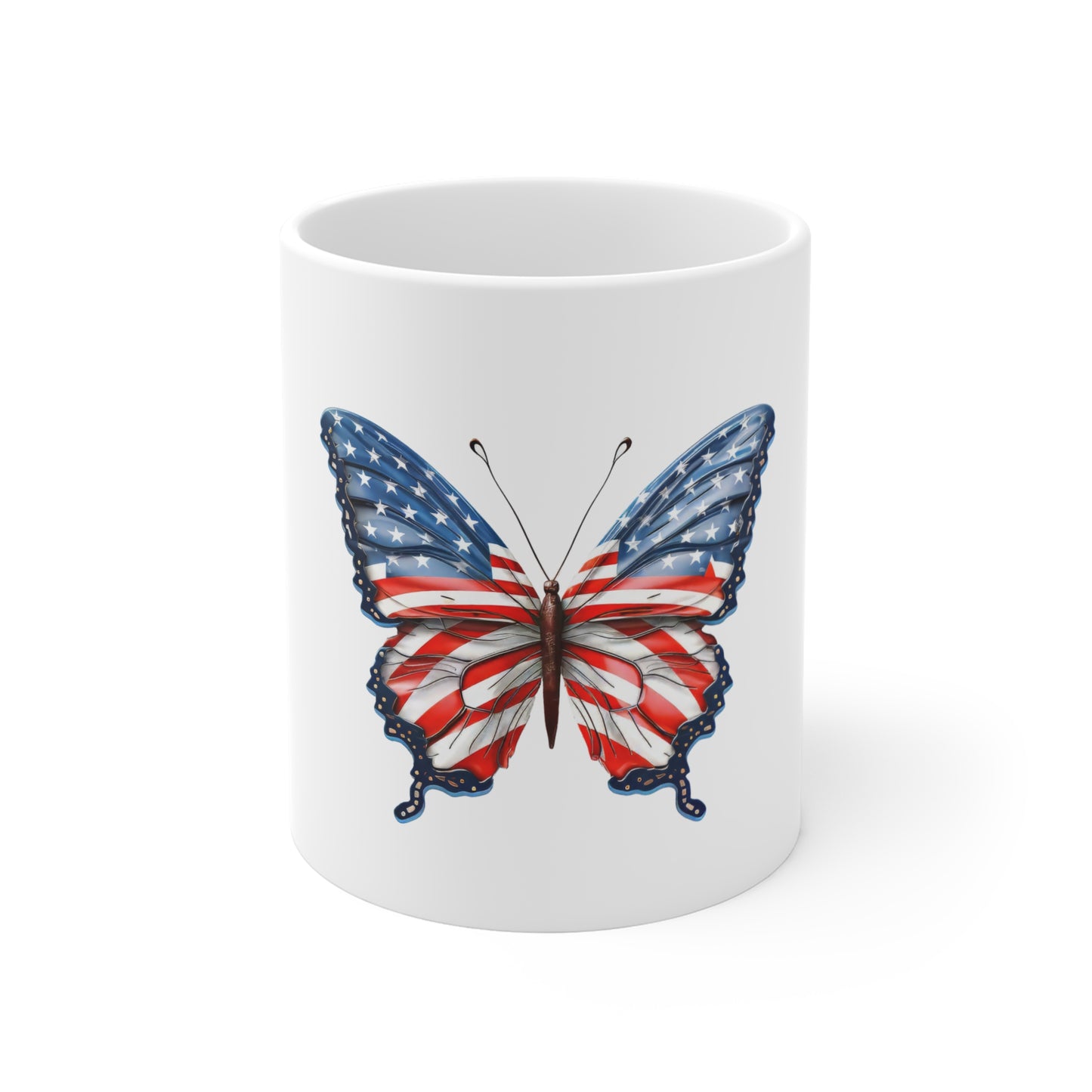 Patriotic Butterfly Coffee Mug – American Flag Wing Design Mug – Red White Blue Artistic Cup – Elegant USA Gift Mug Patriotic Butterfly Mug — American Flag Butterfly 11oz Coffee Cup