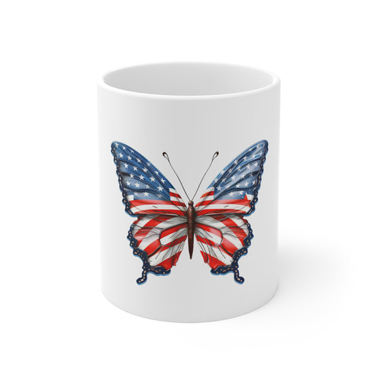 Patriotic Butterfly Coffee Mug – American Flag Wing Design Mug – Red White Blue Artistic Cup – Elegant USA Gift Mug Patriotic Butterfly Mug — American Flag Butterfly 11oz Coffee Cup