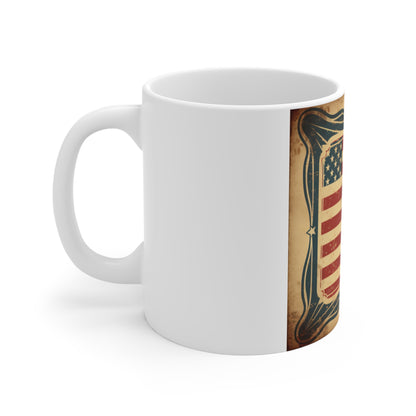 Vintage American Flag Frame Coffee Mug – Distressed USA Flag Mug – Retro Patriotic Border Design Cup – Rustic Americana Mug Vintage American Flag Mug - 11oz Patriotic Coffee Cup