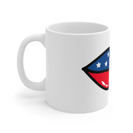 American Flag Lips Coffee Mug – Bold Patriotic Pop Art Mug – Stars and Stripes Statement Cup – Modern USA Gift Mug – Graphic Americana Mug Mug 11oz