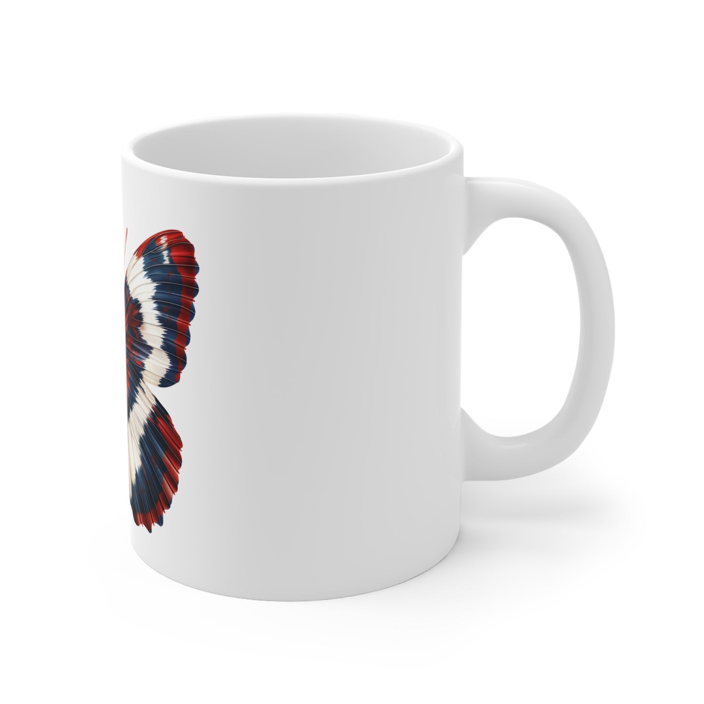 Patriotic Feathered Butterfly Mug – Red White Blue Textured Wing Coffee Mug – Americana Soft Edge Art Cup – USA Gift Mug Mug 11oz