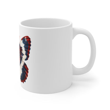 Patriotic Feathered Butterfly Mug – Red White Blue Textured Wing Coffee Mug – Americana Soft Edge Art Cup – USA Gift Mug Mug 11oz