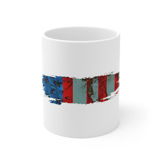 Abstract USA Flag Brush Stroke Mug – Artistic American Flag Coffee Cup – Modern Paint Splash Patriotic Design Mug 11oz