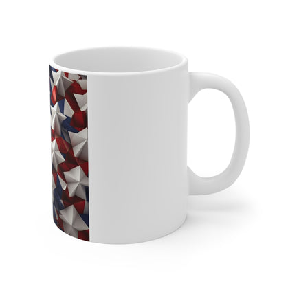 3D Patriotic Stars Coffee Mug – Red White Blue Geometric Star Mug – Modern Americana Star Pattern – Bold Abstract USA Mug11oz