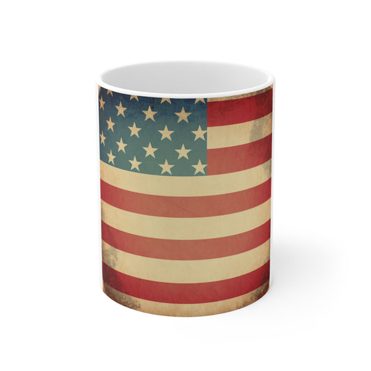 Vintage American Flag Coffee Mug – Classic Distressed USA Flag Mug – Rustic Patriotic Cup – Timeless Americana Coffee Mug Vintage American Flag Mug – Patriotic 11oz Coffee Cup for Independence Day &...