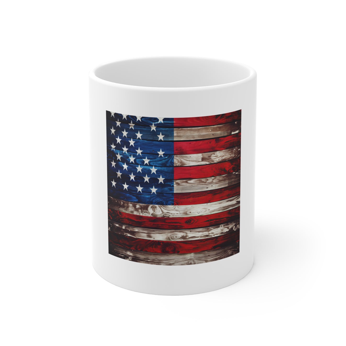 Bold American Flag Wood Coffee Mug – Vivid Rustic USA Flag Mug – Deep Grain Wooden Patriotic Cup – Americana Gift American Flag Rustic Wood 11oz Mug - Patriotic USA Coffee Cup for Veterans, 4th of...