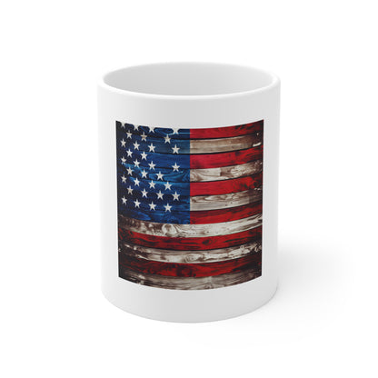 Bold American Flag Wood Coffee Mug – Vivid Rustic USA Flag Mug – Deep Grain Wooden Patriotic Cup – Americana Gift American Flag Rustic Wood 11oz Mug - Patriotic USA Coffee Cup for Veterans, 4th of...