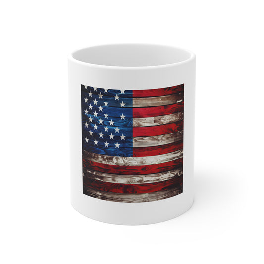 Bold American Flag Wood Coffee Mug – Vivid Rustic USA Flag Mug – Deep Grain Wooden Patriotic Cup – Americana Gift American Flag Rustic Wood 11oz Mug - Patriotic USA Coffee Cup for Veterans, 4th of...
