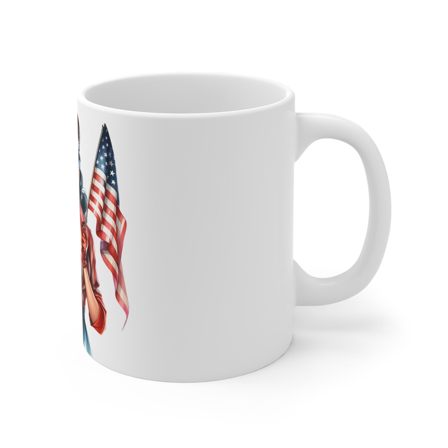 Patriotic Retro Woman with Flag Mug – Vintage Pin Up Americana Coffee Mug – USA Flag Girl Cup – 4th of July Gift – Bold Classic Style Mug Patriotic Pin-Up Girl 11oz Coffee Mug — American Flag Vintage...