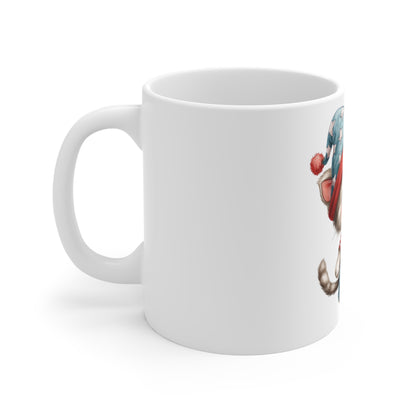Patriotic Kitten Sparkler Coffee Mug – Cute Americana Cat Mug – Red White Blue Hat Cat Cup – Adorable 4th of July Gift Mug Cute Kitten Magic Mug — Whimsical Cat with Star Wand 11oz