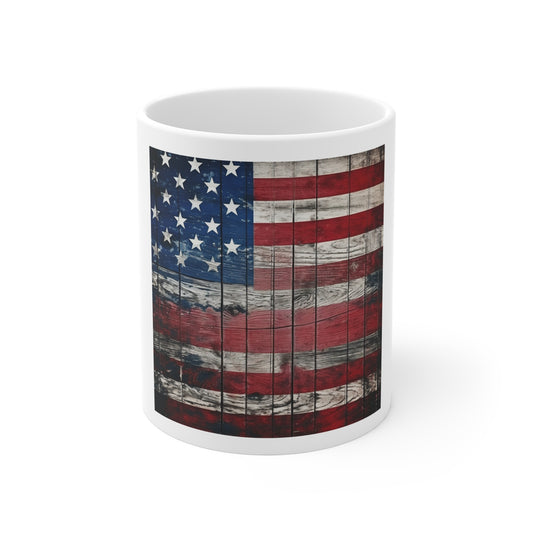 Deep Grain Barnwood American Flag Coffee Mug – Rustic Wood Texture USA Flag Mug – Weathered Wooden Patriotic Cup – Vintage Americana Mug American Flag Rustic Wood 11oz Mug — Patriotic USA Coffee Cup...