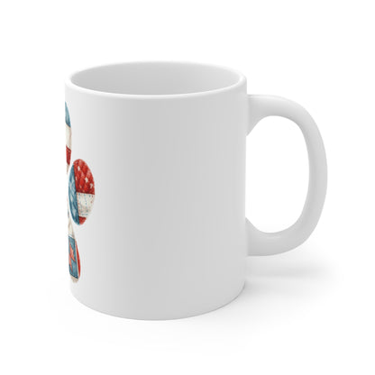 Patriotic Quilt Dog Paw Coffee Mug – Rustic Americana Paw Print Mug – Red White Blue Patchwork Dog Lover Mug – USA Pet Gift Cup Patriotic Paw Print Mug - 11oz Americana Dog Lover Coffee Cup