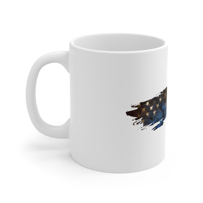 Reflective Night USA Flag Mug – Dark Patriotic Brush Stroke Coffee Cup – Gritty American Flag Design Mug 11oz
