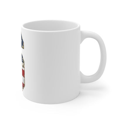 Distressed American Flag Number 6 Coffee Mug – Vintage Patriotic Number Mug – Rustic USA Stars & Stripes Cup – Americana Gift Mug 11oz