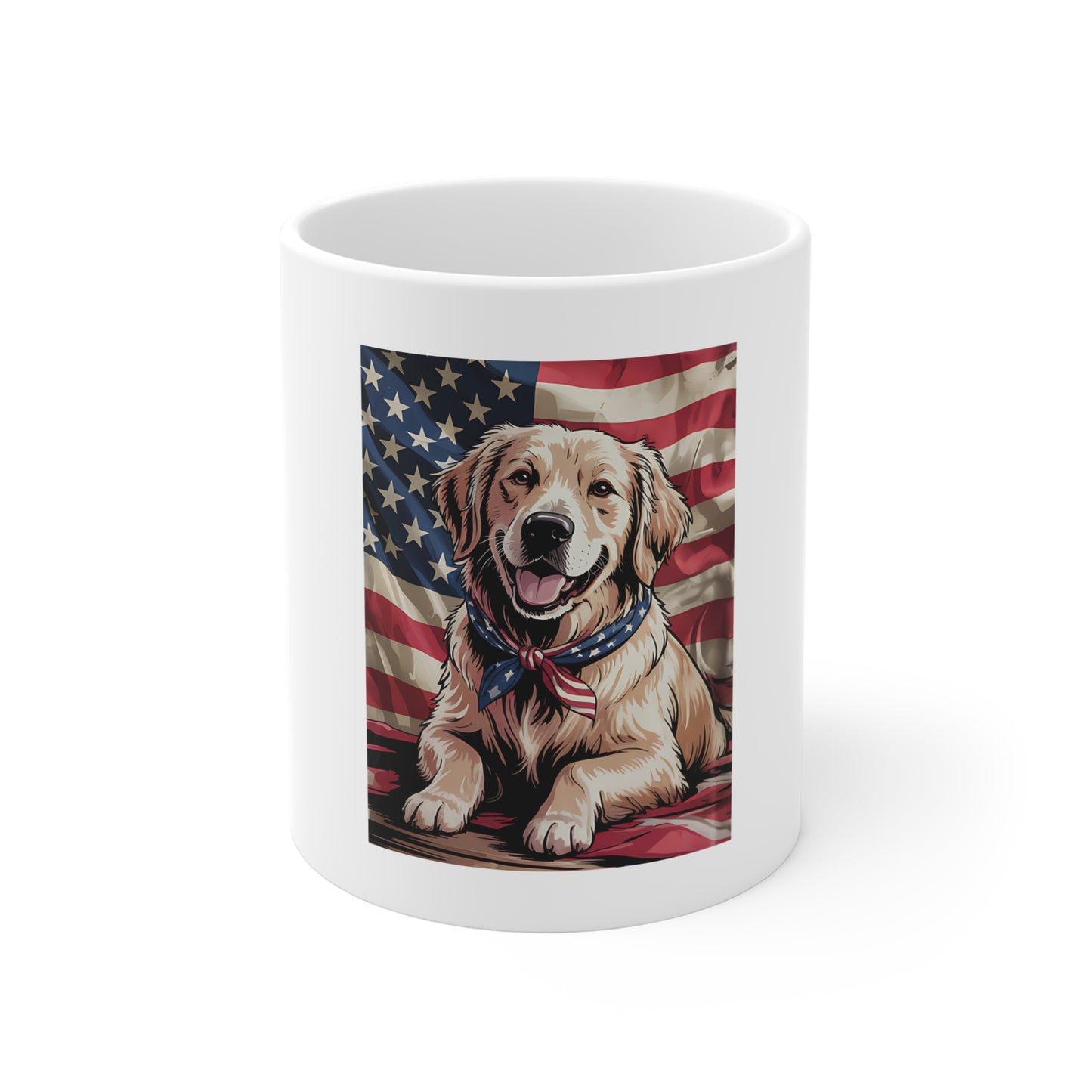 Patriotic Golden Retriever Mug — American Flag Dog Coffee Cup (11oz)