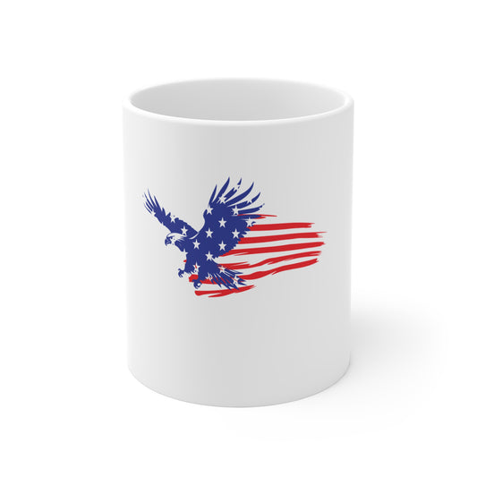 American Eagle Flag Coffee Mug – Patriotic Bald Eagle Mug – USA Freedom Eagle Cup – Red White Blue Americana Gift Mug 11oz