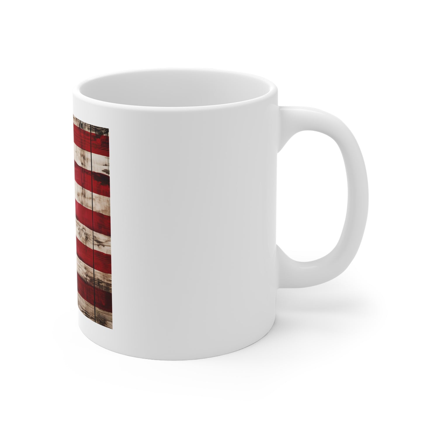 Classic American Flag Wood Coffee Mug – Painted Barnwood USA Flag Mug – Rustic Wooden American Flag Cup – Vintage Patriotic Gift American Flag Rustic Wood Mug — 11oz Patriotic Coffee Cup