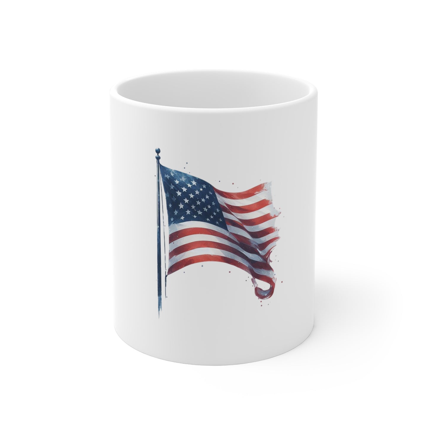 Watercolor American Flag Coffee Mug – Waving USA Flag Mug – Artistic Patriotic Flag Cup – Red White Blue Americana Mug Mug 11oz
