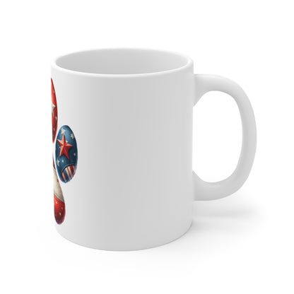 Patriotic Star Paw Coffee Mug – Bold Americana Dog Paw Mug – Red White Blue Star Pattern Mug – USA Dog Lover Gift Patriotic Paw Print Mug – American Flag Dog Lover 11oz Coffee Cup
