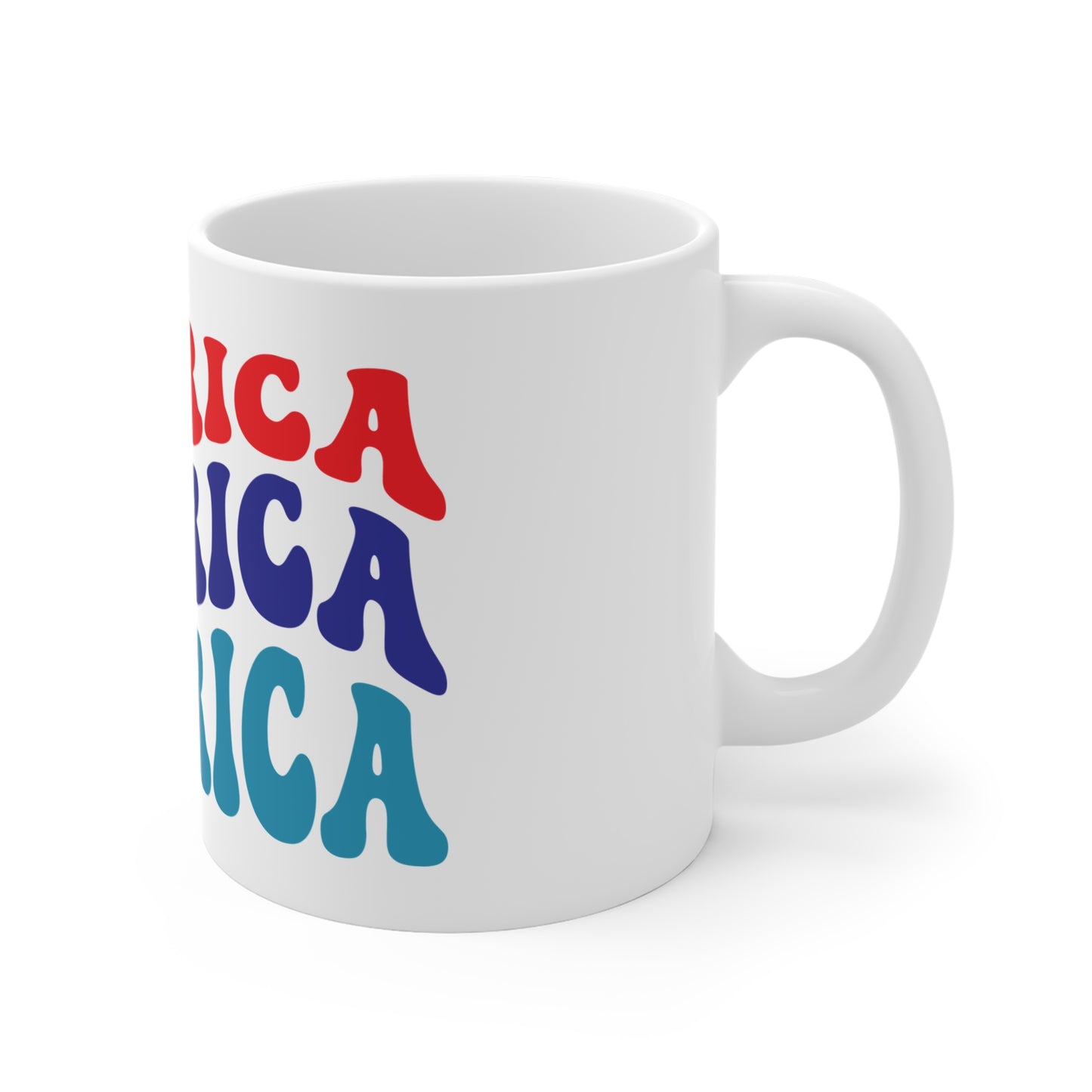 America Retro Typography Coffee Mug – Bold Patriotic USA Mug – Vintage Americana Lettering Cup – 4th of July Statement Mug Mug 11oz