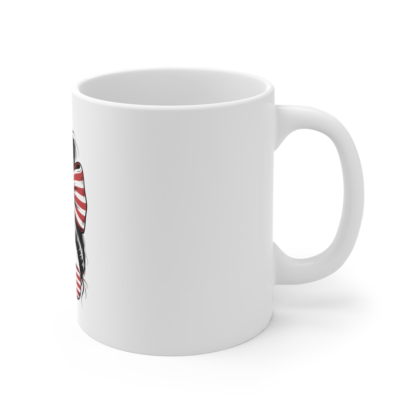Patriotic Messy Bun Mug – American Flag Sunglasses & Bow 11oz