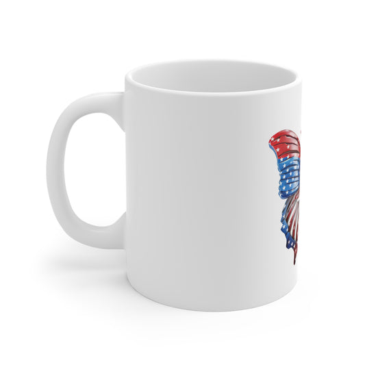 Glossy American Flag Butterfly Mug – Elegant Patriotic Butterfly Coffee Mug – Red White Blue Shine Finish – Premium USA Gift Patriotic Butterfly Mug – American Flag 11oz Coffee Cup