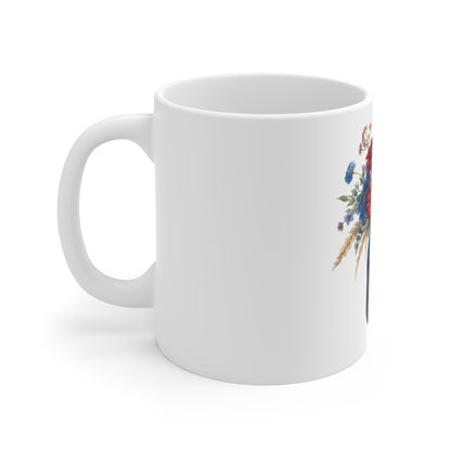 Vintage Patriotic Floral Mason Jar Mug – Rustic Red White Blue Flower Coffee Mug – Americana Ribbon Jar Cup – Farmhouse 4th of July Gift Patriotic Mason Jar Floral Mug – 11oz USA Flag Bouquet Coffee...