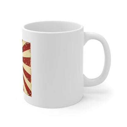 Retro American Flag Sunburst Coffee Mug – Vintage Patriotic USA Mug – Offset Stars & Stripes 11oz Ceramic Cup – Unique Americana Gift