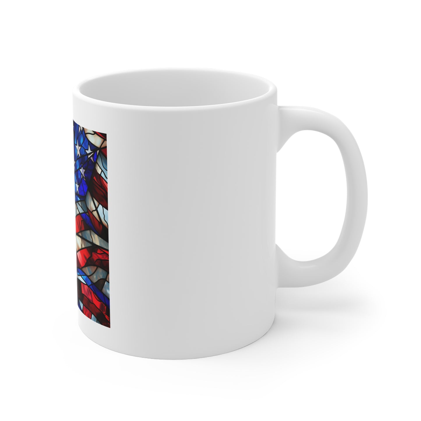 Stained Glass American Flag Coffee Mug – Starburst Patriotic Mug – Colorful USA Flag Cup – Artistic Americana Gift – Premium Art Mug