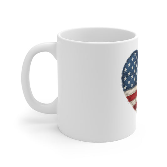 American Flag Heart Mug – Patriotic 11oz Coffee Cup (USA Fourth of July Gift)