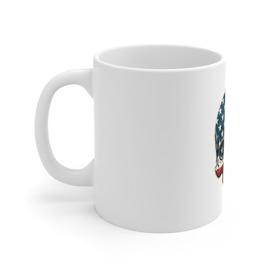 American Flag Skull Mug — Patriotic 11oz Coffee Cup