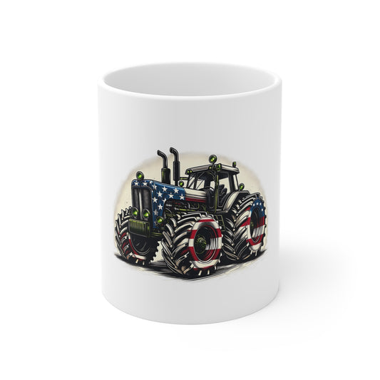 Patriotic Tractor Coffee Mug – Vintage American Flag Farm Tractor Mug – Retro USA Country Pride Cup – Farmer Gift Mug – Rustic Americana Tractor Mug Mug 11oz