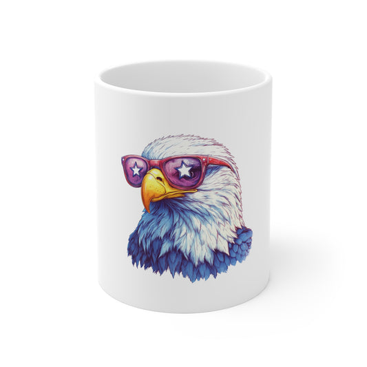 Patriotic Eagle Mug — Bald Eagle with Star-Spangled Sunglasses 11oz