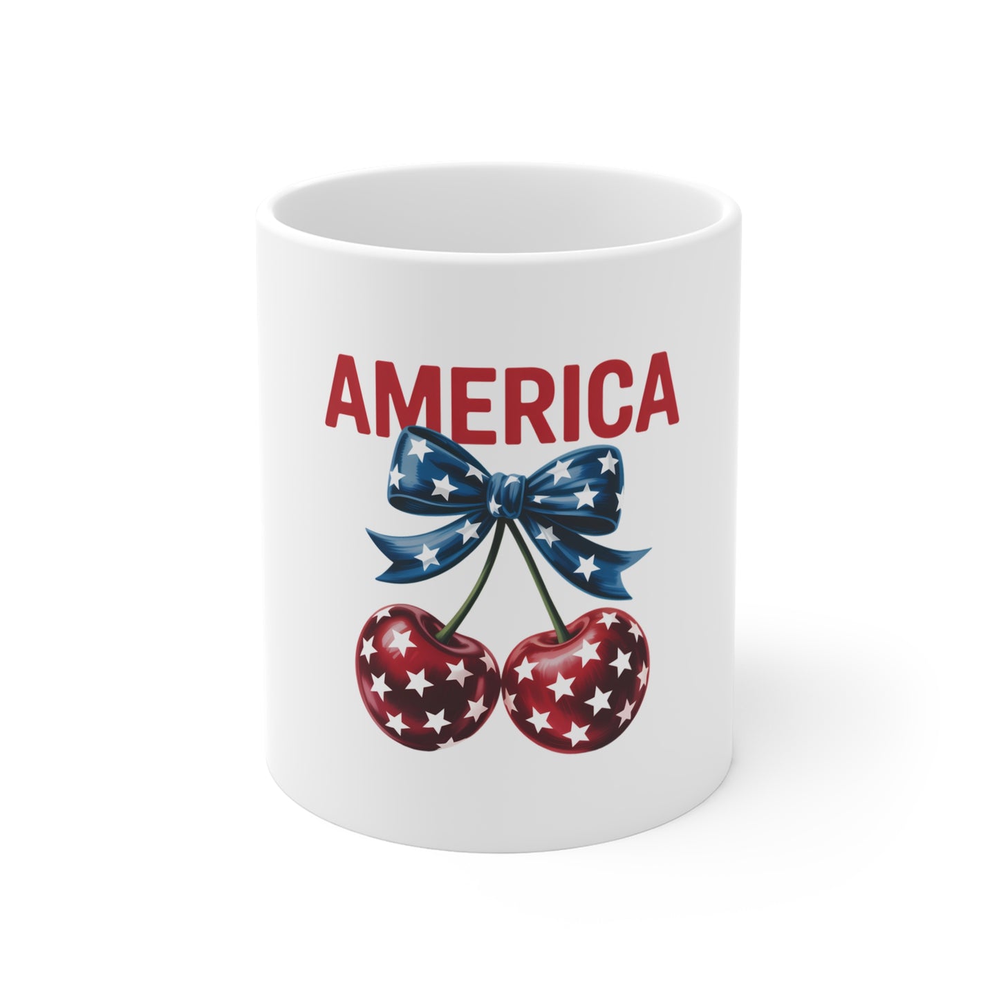 America Cherry 11oz Mug — Patriotic Stars & Stripes Coffee Cup